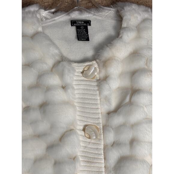 Y2K Lisa International Faux Fur Bubble Cardigan Sweater Ivory Sz S Apres Ski EC - Picture 9 of 16